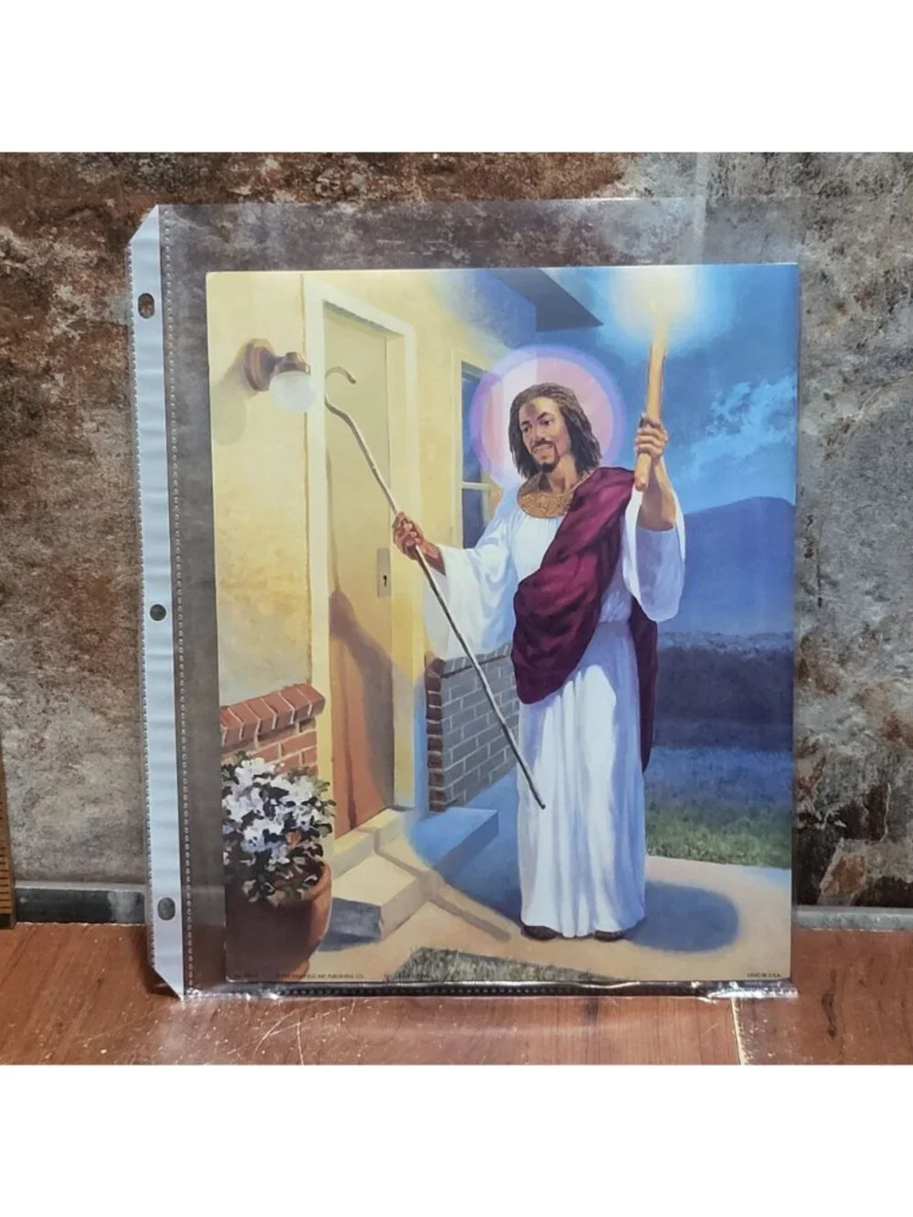 Vintage Religious Lithographic Art Print Jesus Christ Knocking at the Door